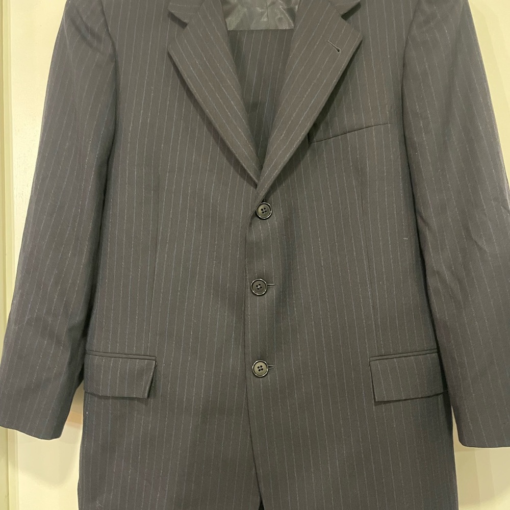 Hickey Freeman Charcoal Pinstripe Suit